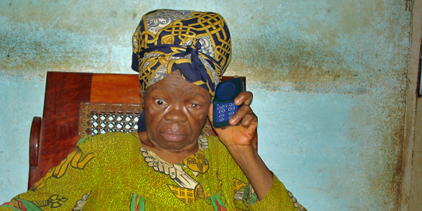 blind woman with audio player